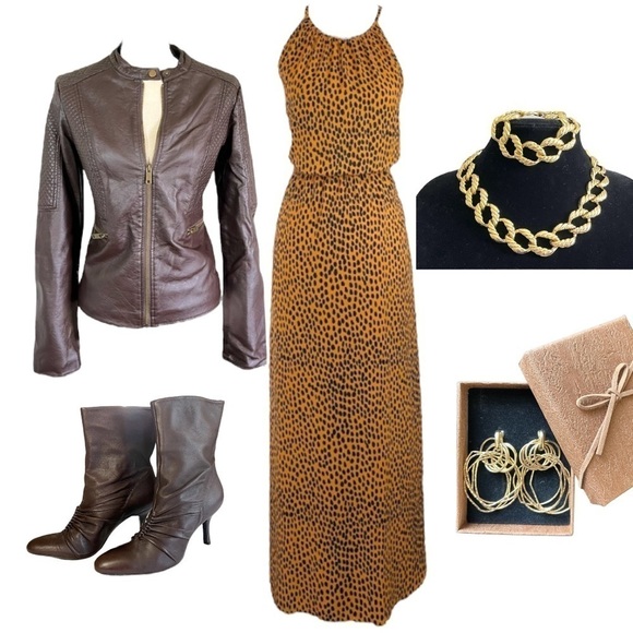 Gold Tone Large Intertwined Chain Necklace and Bracelet Set - Picture 8 of 11